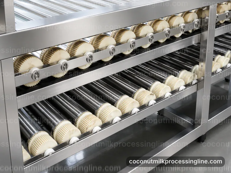 industrial coconut milk processing line, process scope and configuration: pressing with fiber separation section connection view