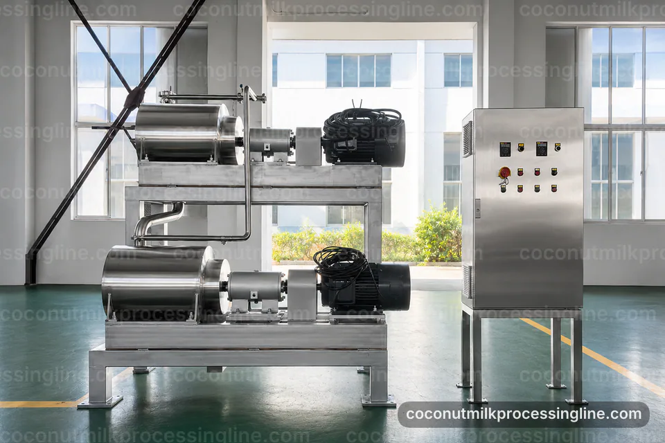 industrial coconut milk processing line, process scope and configuration: coconut meat press operating stage