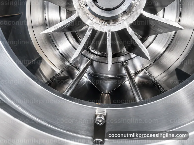 industrial coconut milk processing line, plant integration: coconut meat press connection view