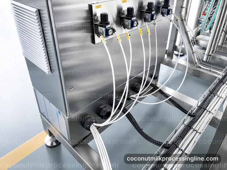 Industrial Coconut Milk Processing Line: Applied Process Engineering Interface industrial coconut milk processing line, applied process engineering: pressing with fiber separation section connection view