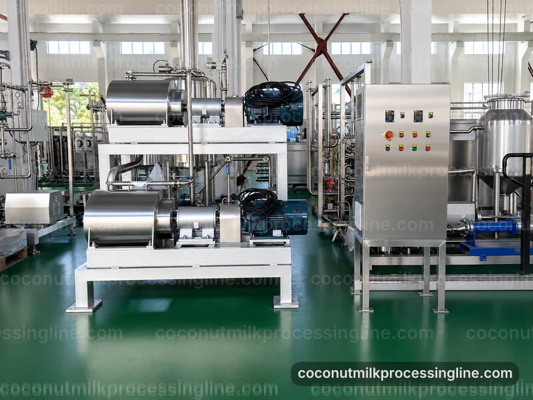industrial coconut milk processing line, process sequence: coconut meat press connection view
