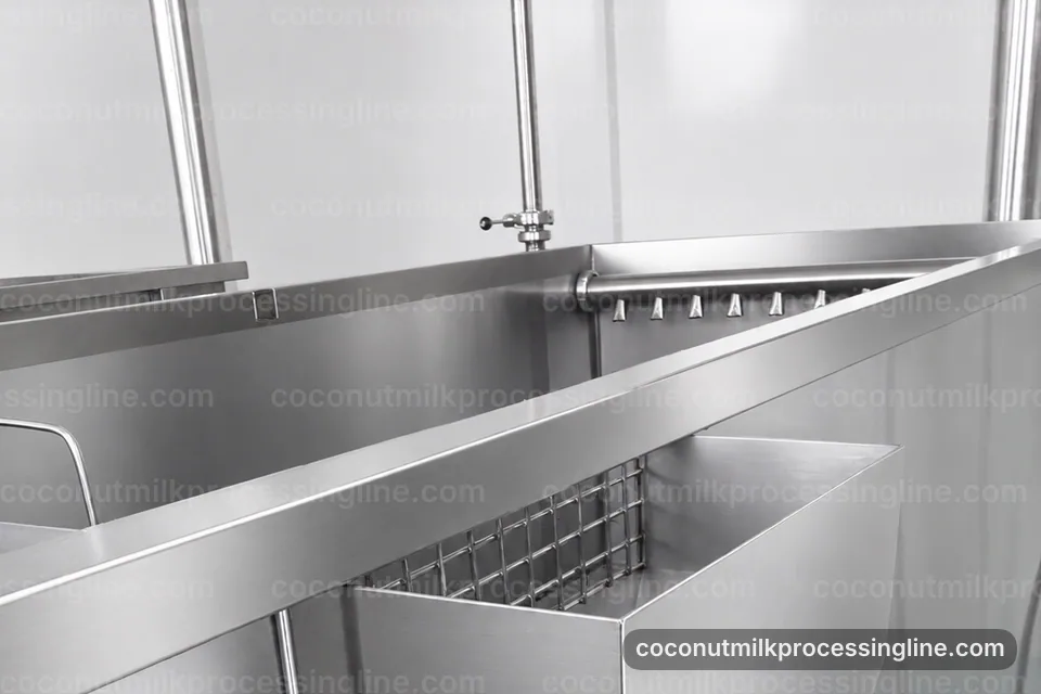 industrial coconut milk processing line, process sequence: pressing with fiber separation section operating stage