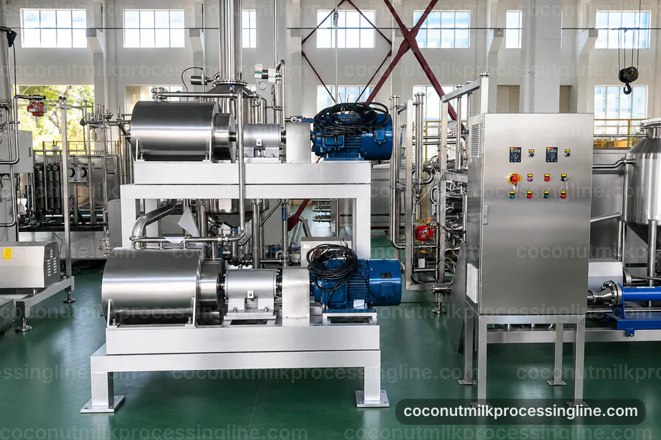 Industrial Coconut Milk Processing Line: Configuration Options Operating Stage industrial coconut milk processing line, configuration options: pressing with fiber separation section operating stage