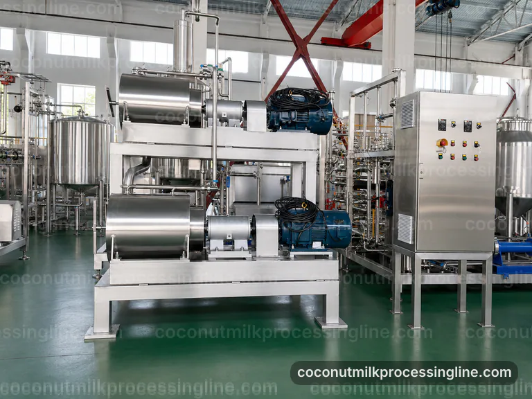 industrial coconut milk processing line, operating principle: pressing with fiber separation section connection view