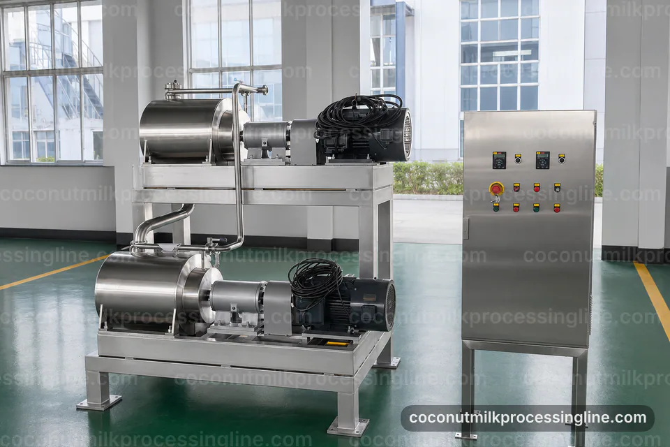 industrial coconut milk processing line, operating principle: coconut meat press operating stage